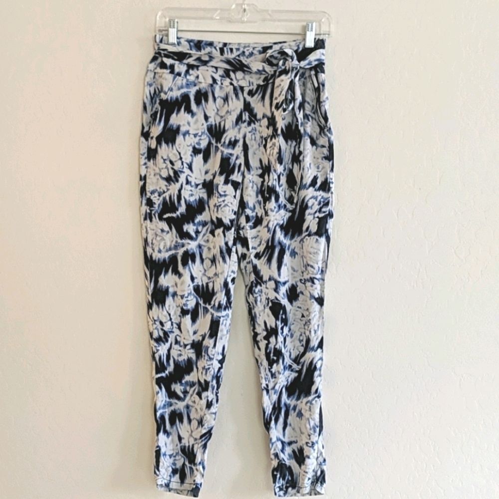 Guess 100% Silk Tie Dye Jogger Pants Blue White - Size 0